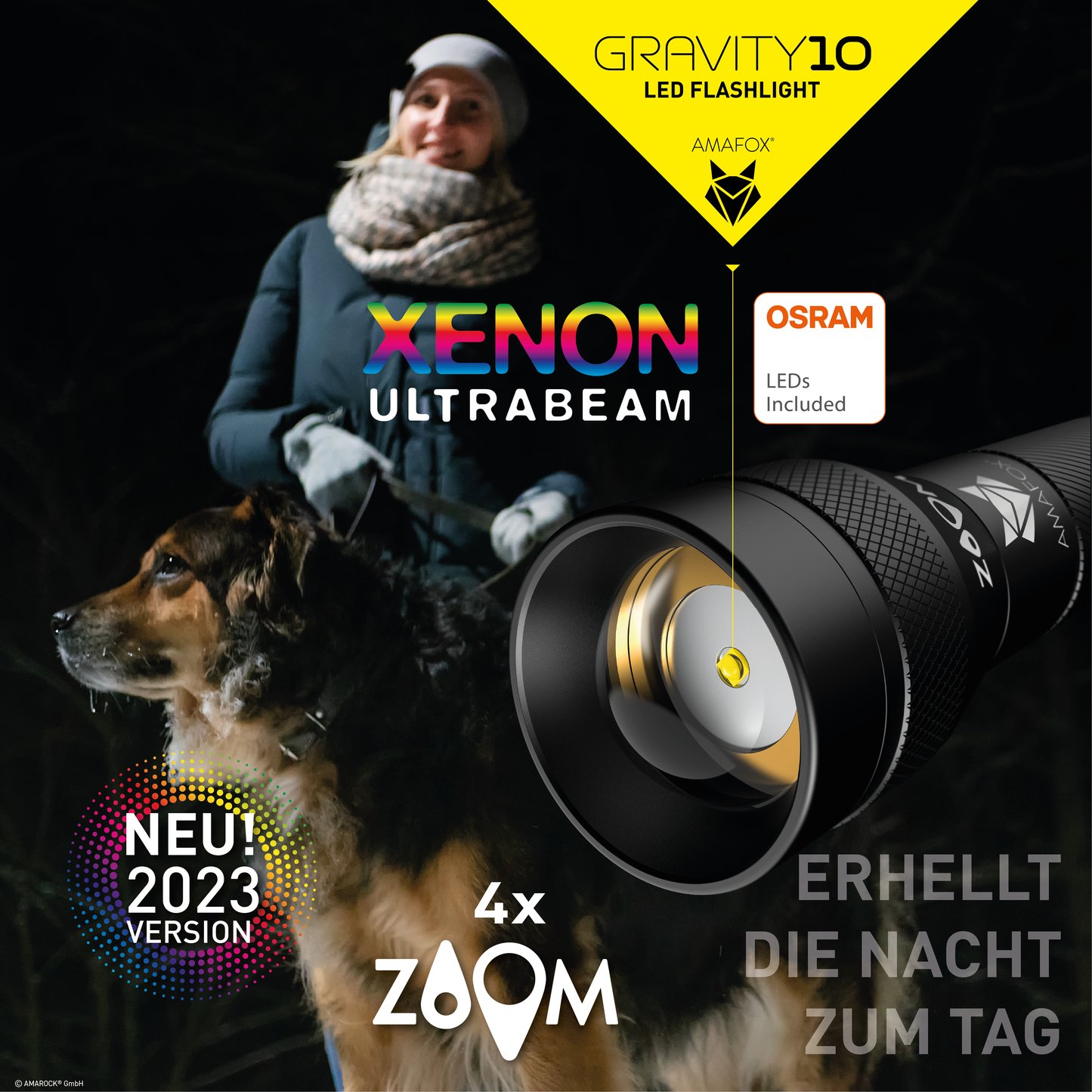 AMAFOX G10 / Taschenlampe mit Batterien / 1000 Lumen