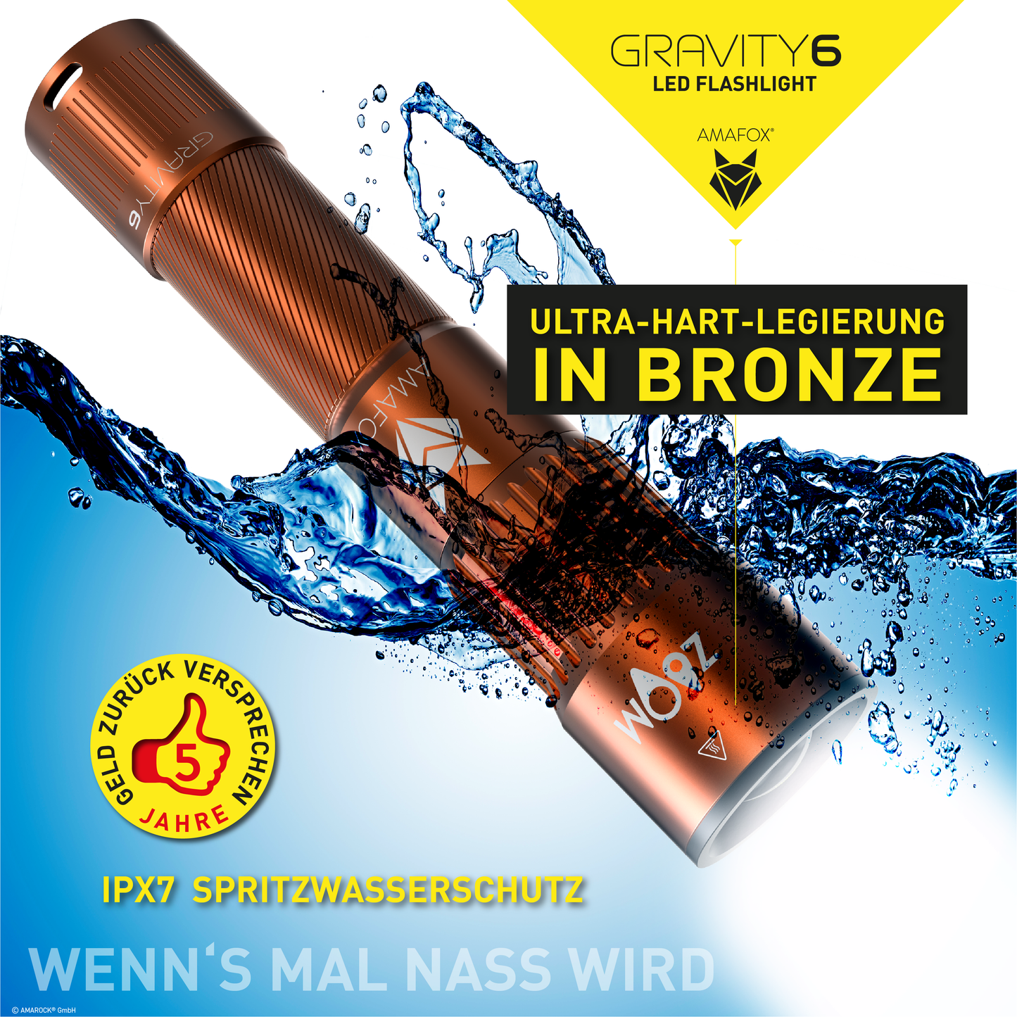 AMAFOX G6 / Taschenlampe mit Akku / 1500 Lumen