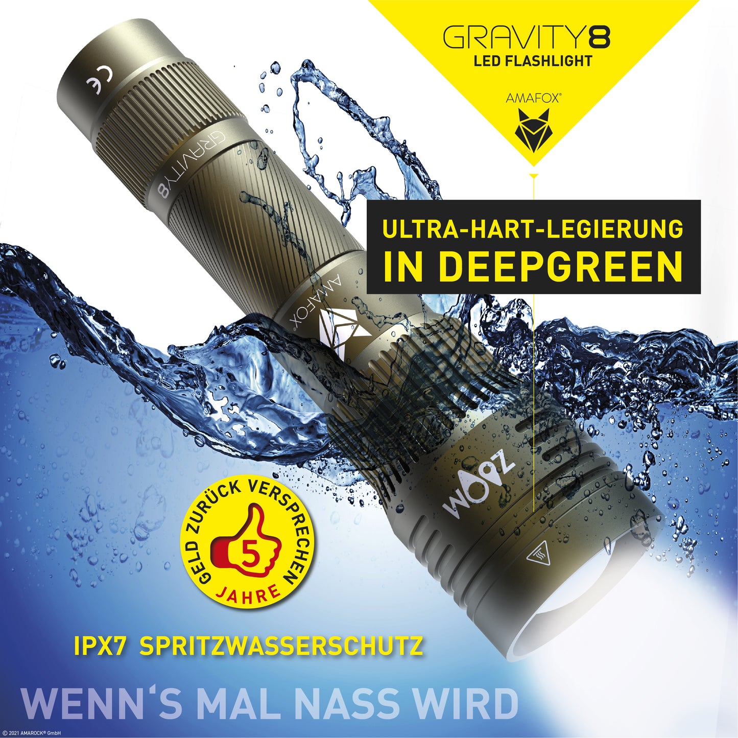 AMAFOX G8 / Taschenlampe mit Akku / 2100 Lumen