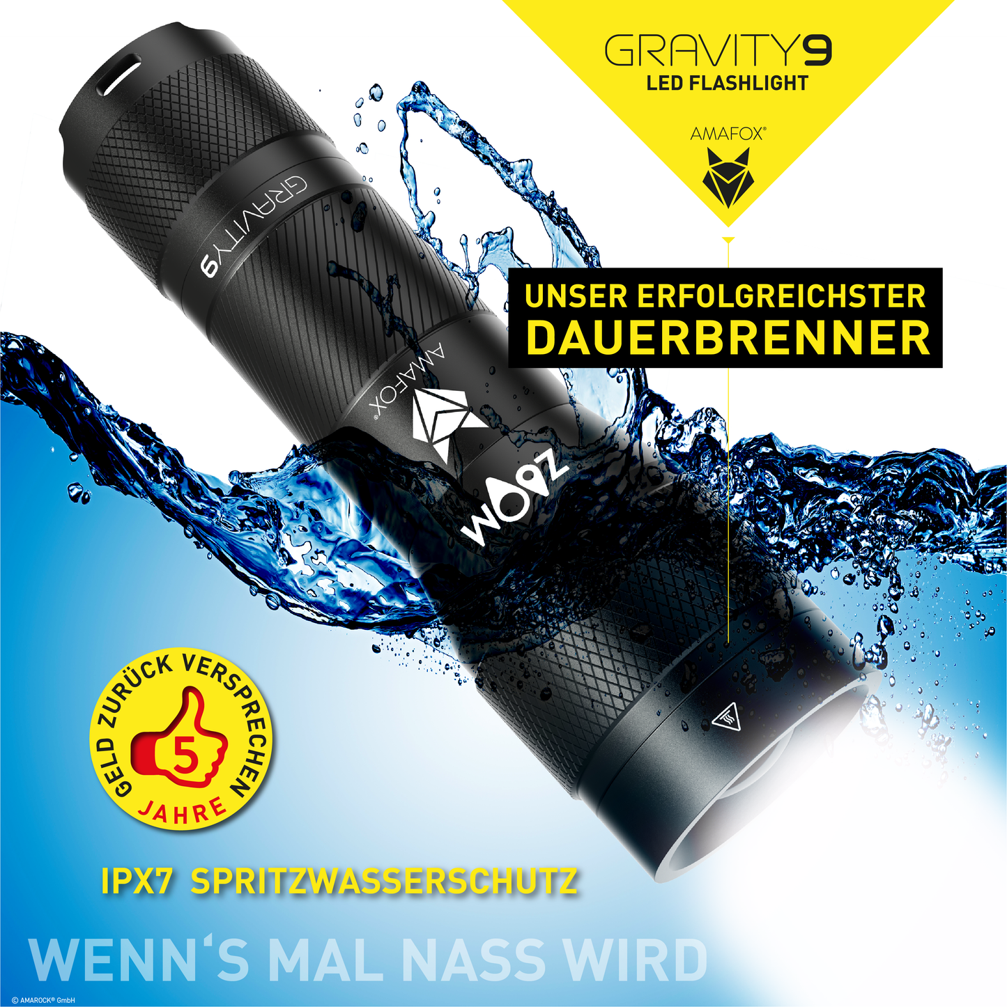 AMAFOX G9 / Taschenlampe mit Akku / 1500 Lumen