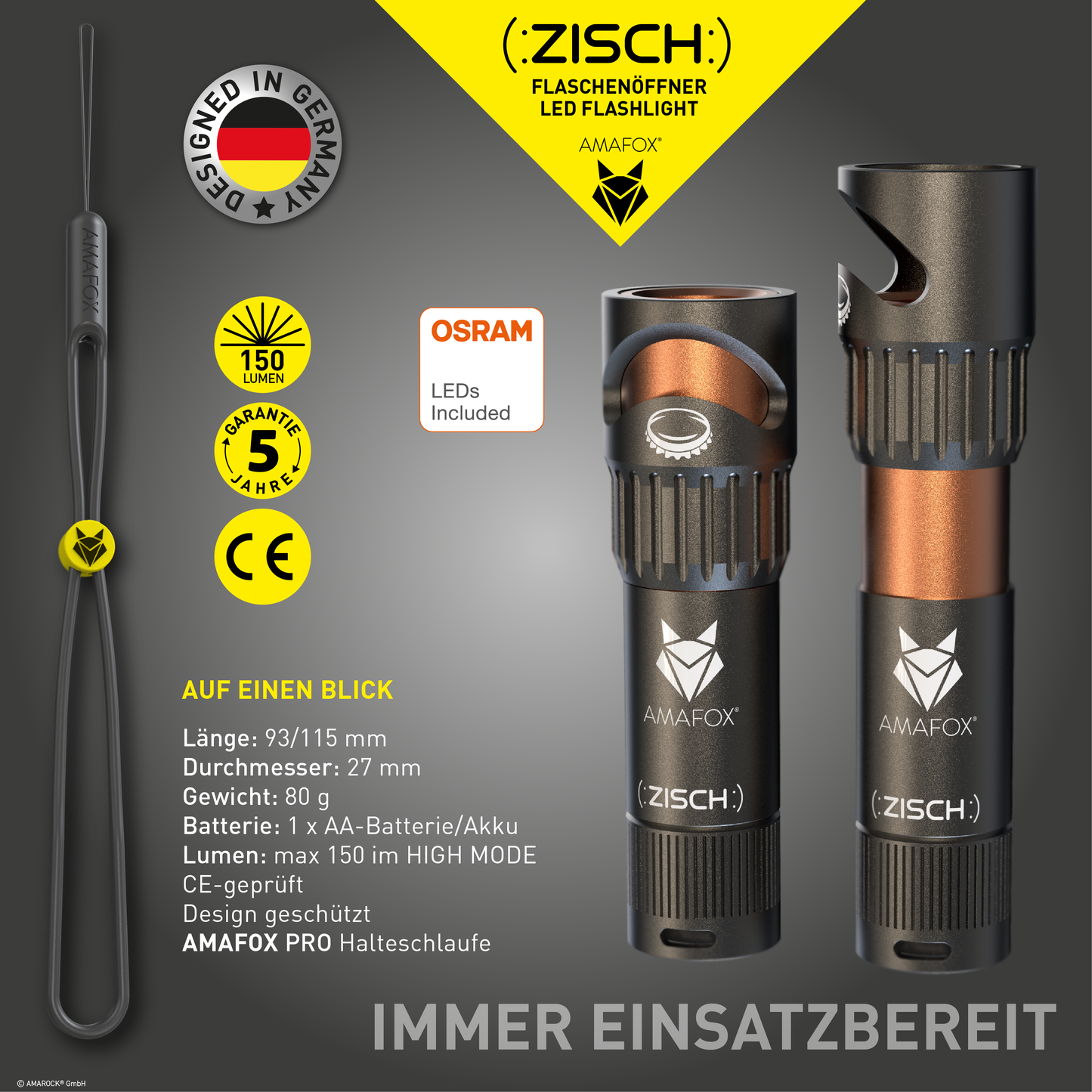 AMAFOX G1 (:ZISCH:) Flaschenöffner Taschenlampe
