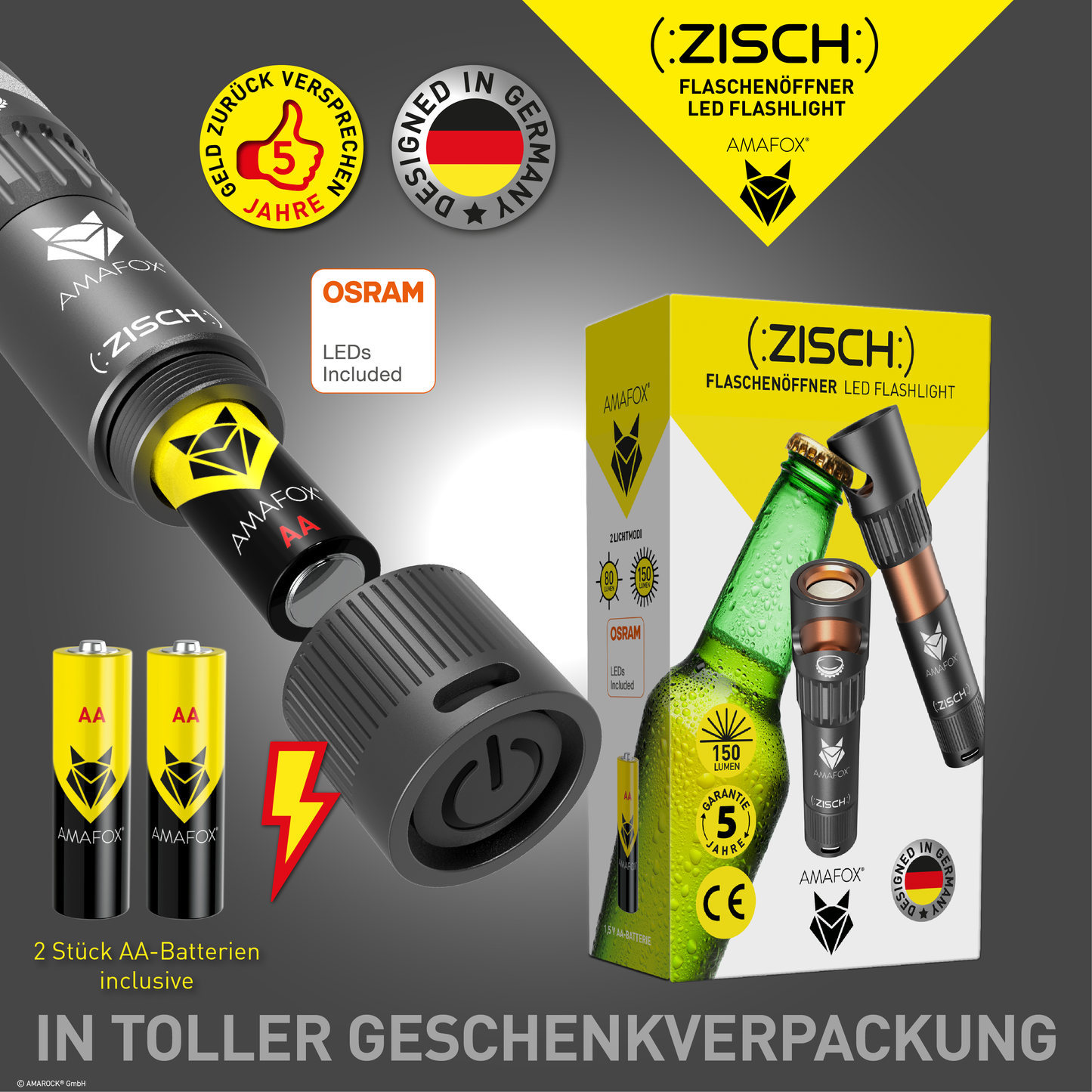 AMAFOX G1 (:ZISCH:) Flaschenöffner Taschenlampe