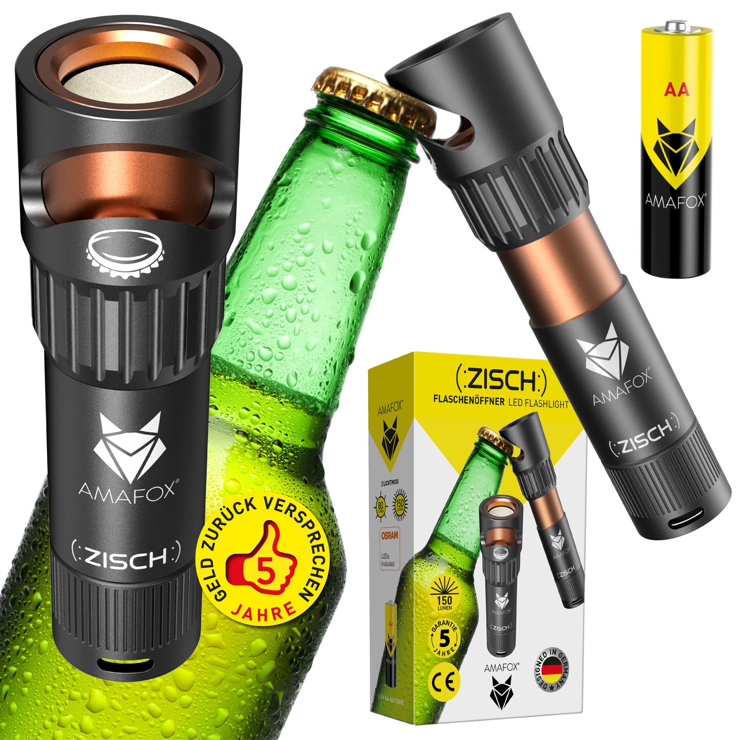 AMAFOX G1 (:ZISCH:) Flaschenöffner Taschenlampe