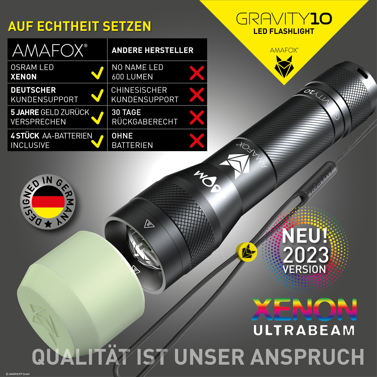 AMAFOX G10 / Taschenlampe mit Batterien / 1000 Lumen