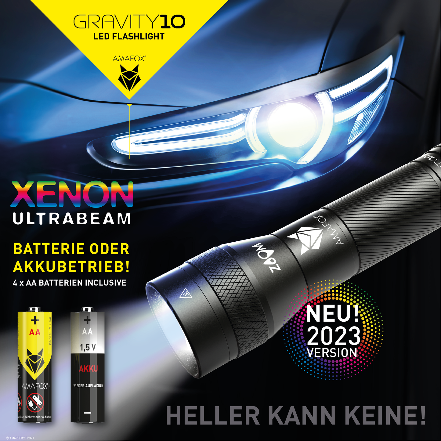 AMAFOX G10 / Taschenlampe mit Batterien / 1000 Lumen
