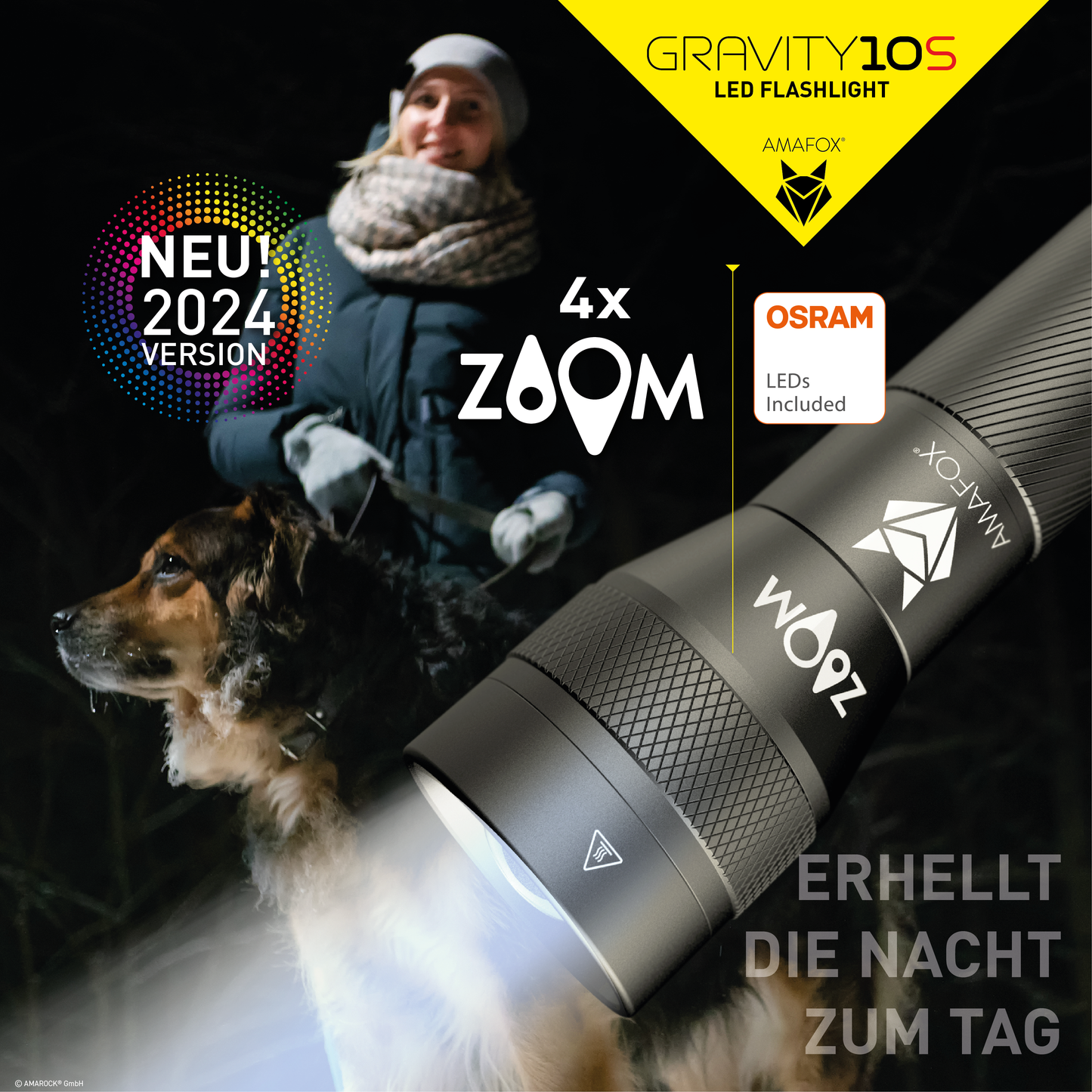 AMAFOX G10S / Taschenlampe ohne Batterien / 1000 Lumen