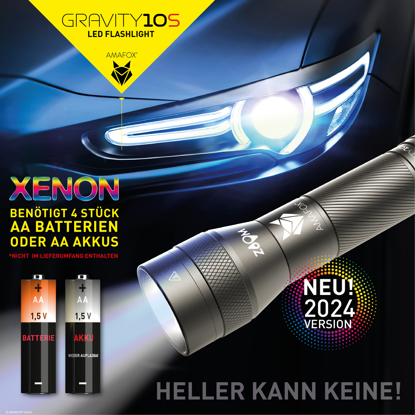 AMAFOX G10S / Taschenlampe ohne Batterien / 1000 Lumen