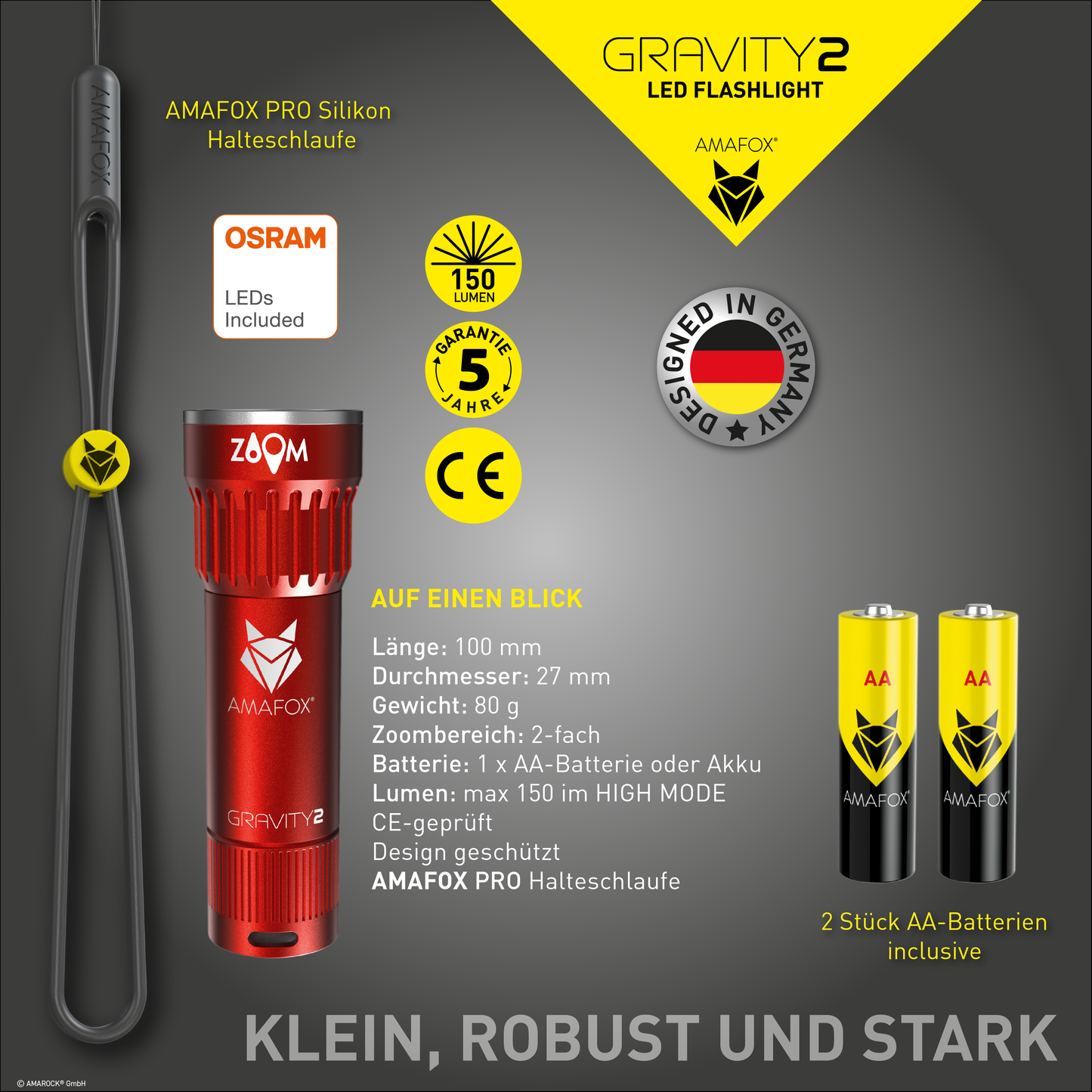 AMAFOX G2 / Taschenlampe mit AA Batterie / 150 Lumen
