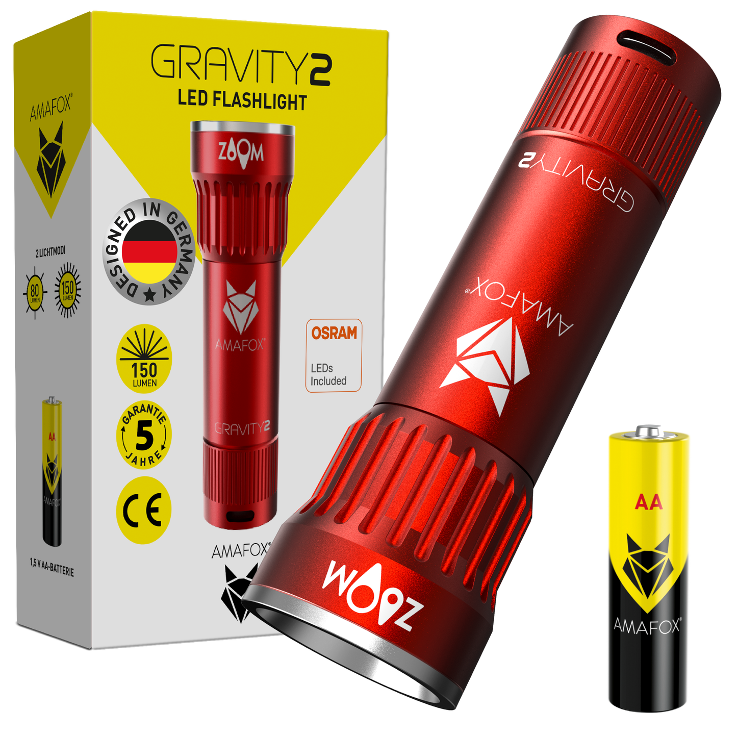 AMAFOX G2 / Taschenlampe mit AA Batterie / 150 Lumen
