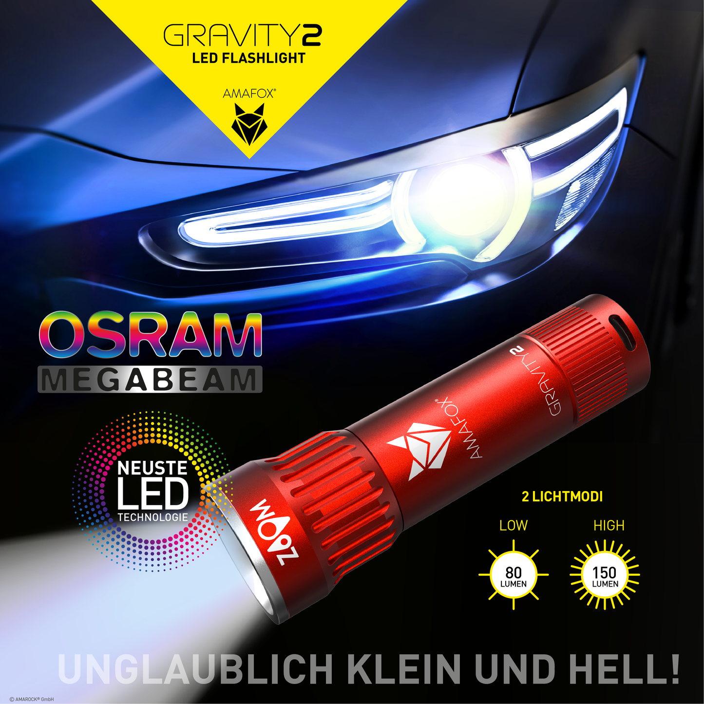AMAFOX G2 / Taschenlampe mit AA Batterie / 150 Lumen