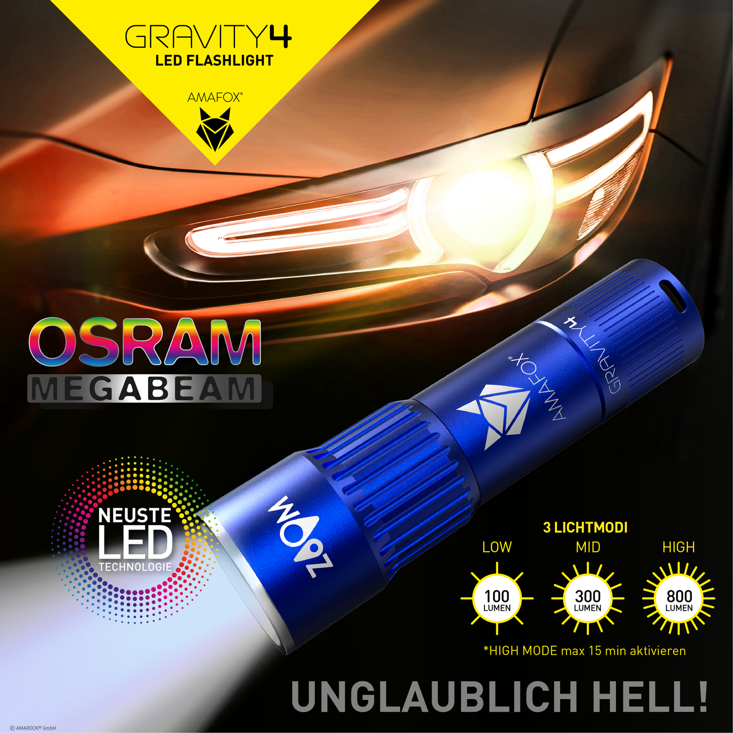 AMAFOX G4 / Taschenlampe mit Akku / 800 Lumen