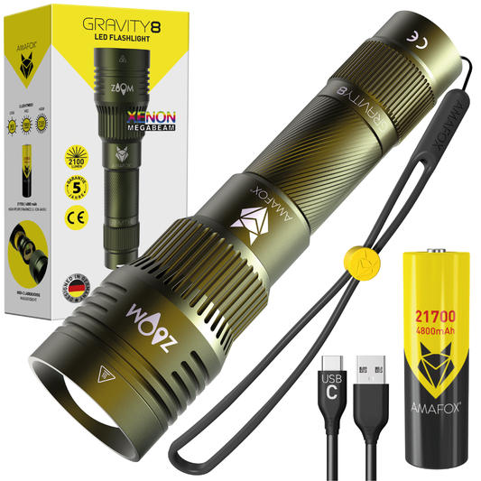 AMAFOX G8 / Taschenlampe mit Akku / 2100 Lumen