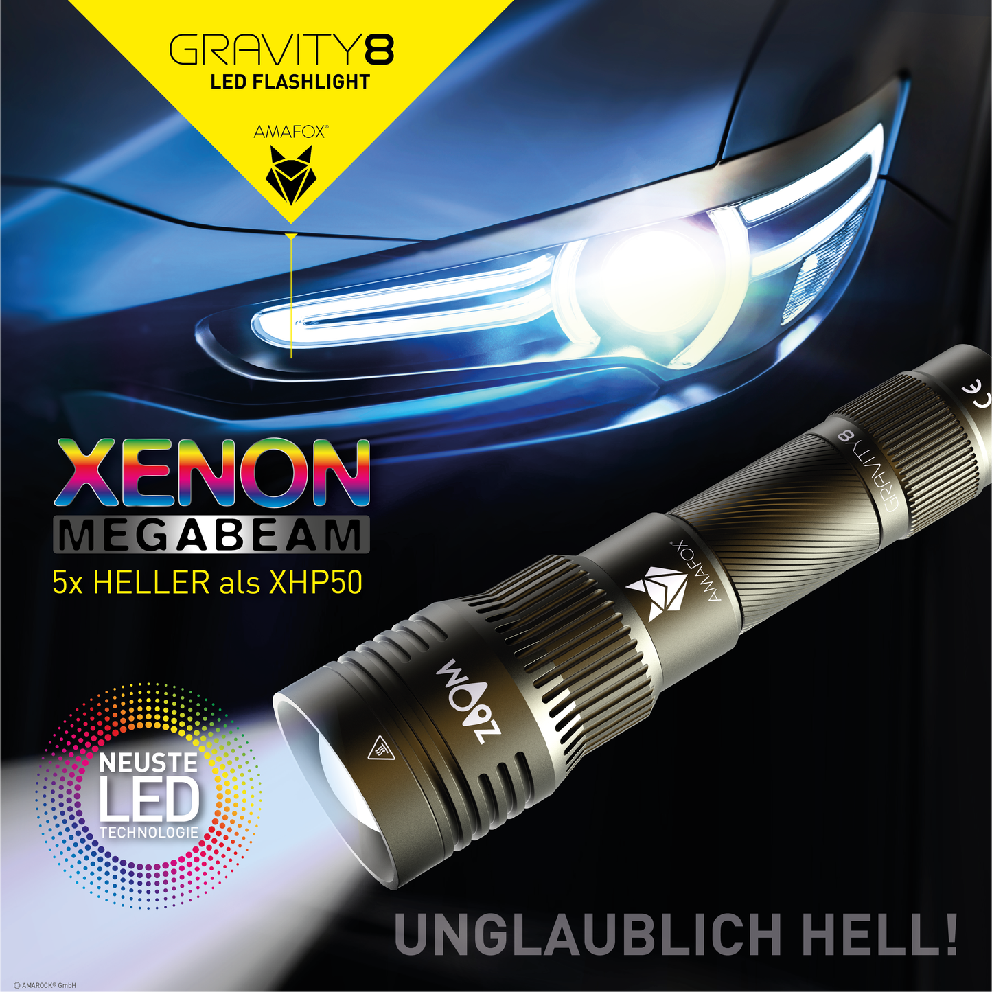 AMAFOX G8 / Taschenlampe mit Akku / 2100 Lumen