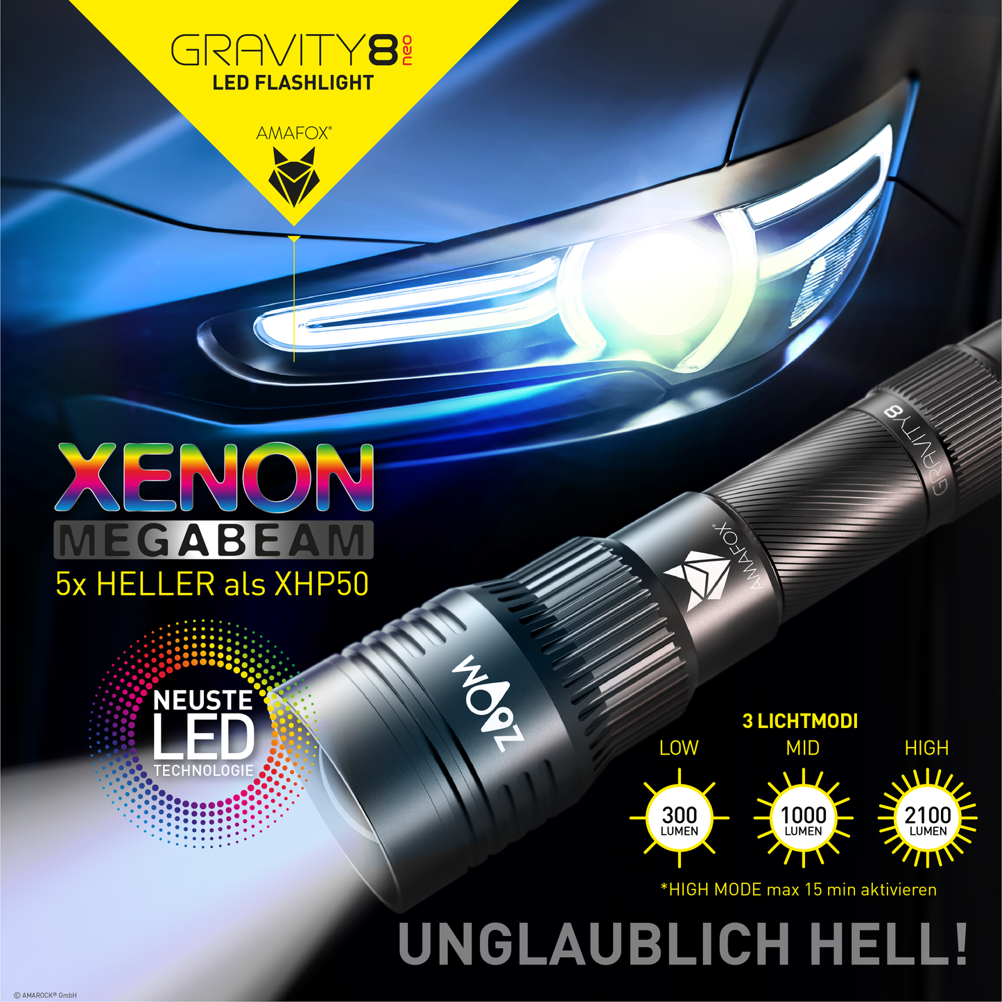 AMAFOX G8-NEO / Taschenlampe mit Akku / 2100 Lumen