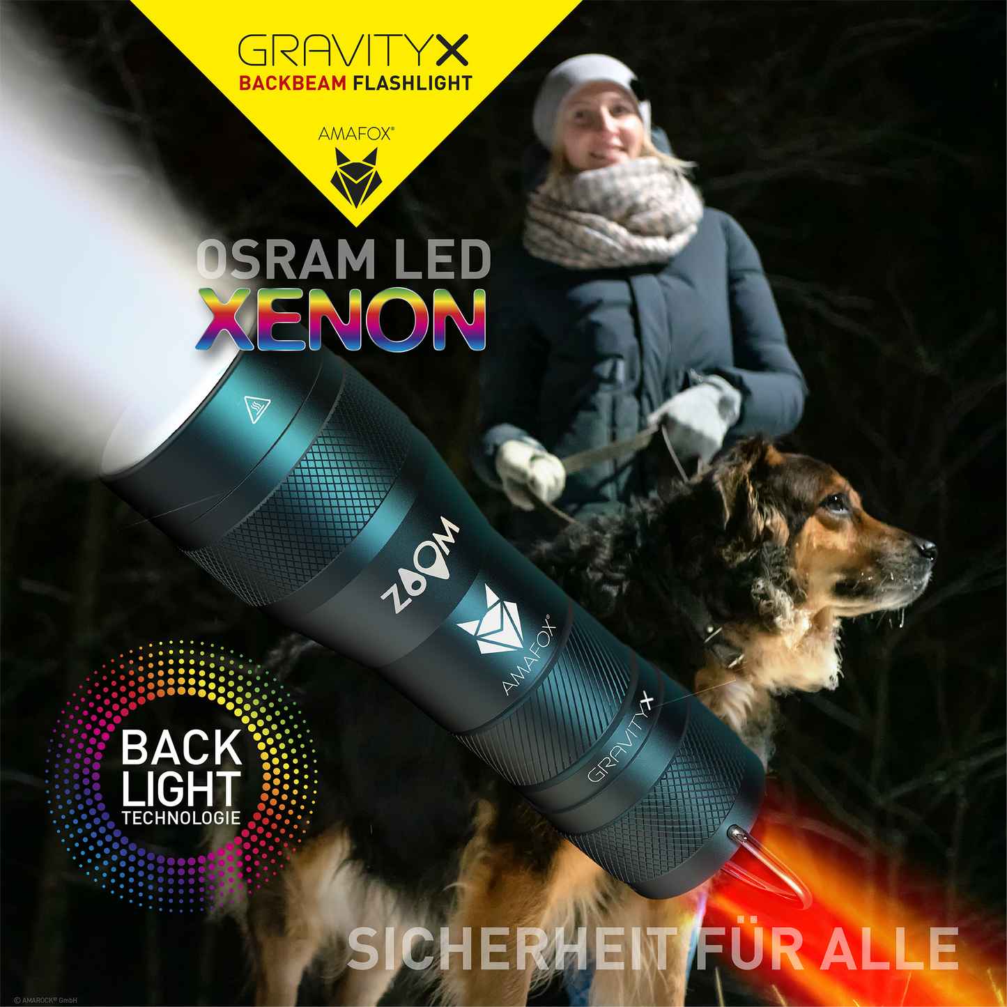 AMAFOX GX / Taschenlampe mit Batterien / 1000 Lumen