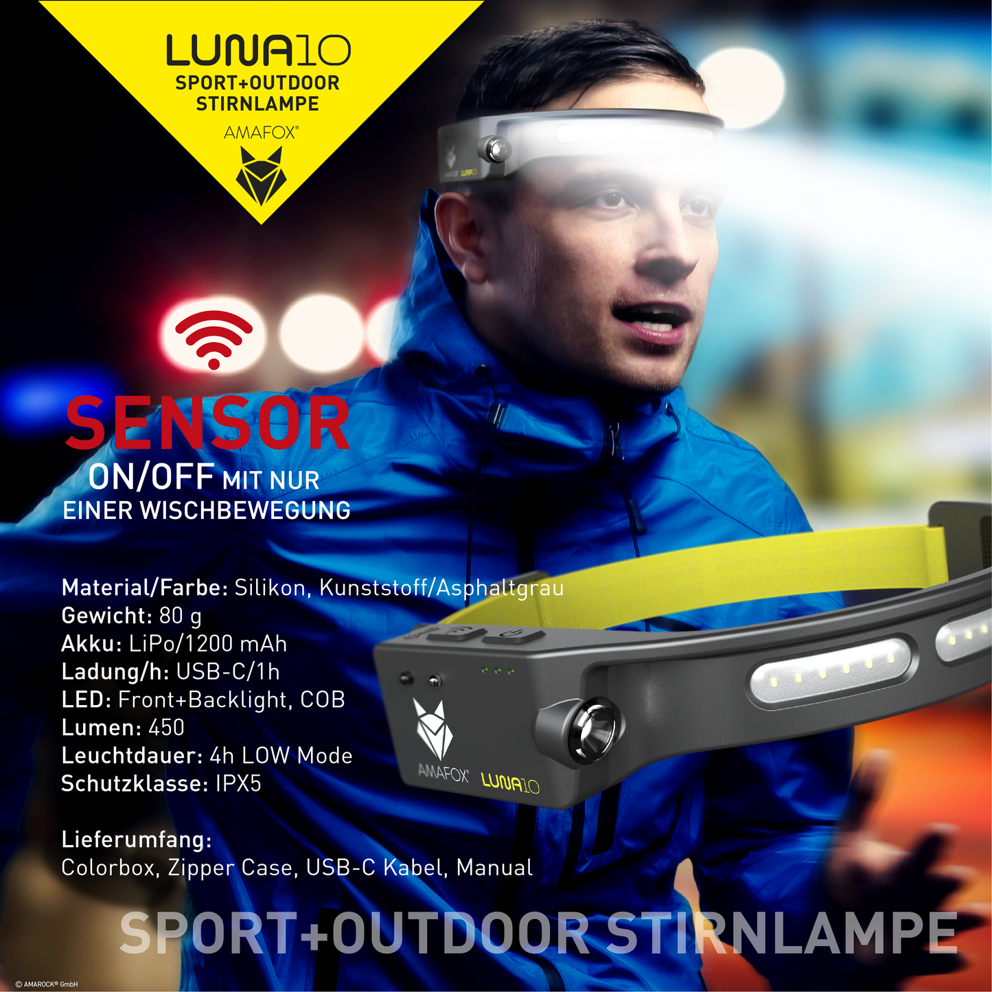 AMAFOX LUNA10 / Sport und Outdoor Stirnlampe